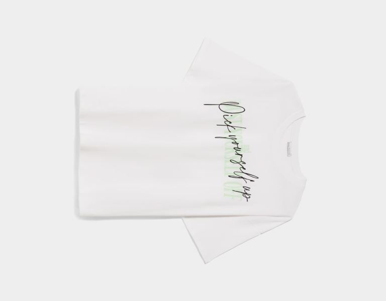 White Women's Bershka Short Sleeve With Embroidered Print T Shirts | SVIjTO7akxv