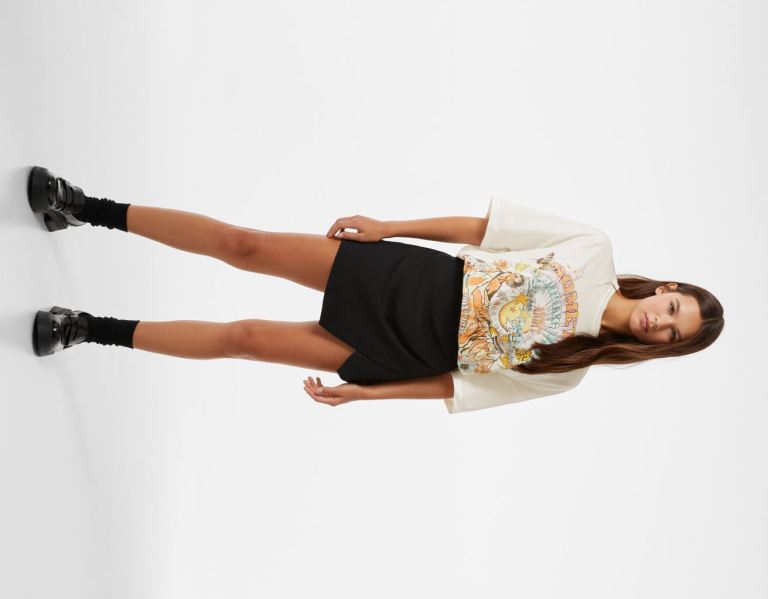 White Women's Bershka Short Sleeve With Graphic Print T Shirts | SjYoobRt5M5