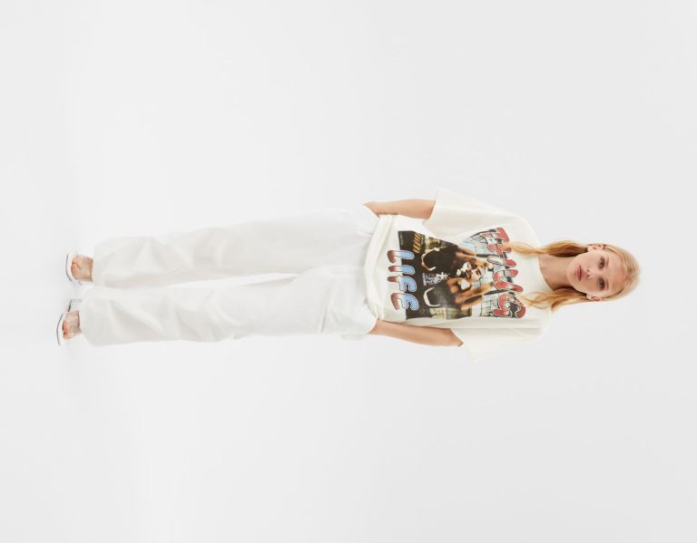 White Women's Bershka Short Sleeve With Tupac Print T Shirts | kyGlRX3bOqy