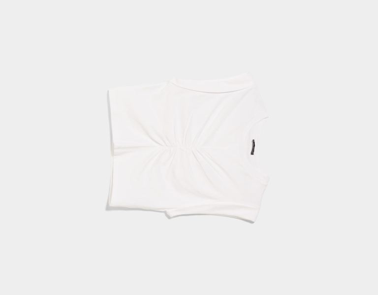 White Women's Bershka Sleeveless Top With Seam Detail And Front Pleat T Shirts | ycGOS0czHpw