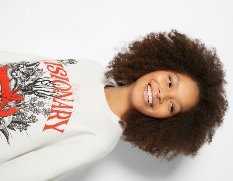 White Women's Bershka Slogan Print Sweatshirts | yarKhwFkdJI