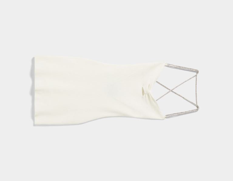 White Women's Bershka Strappy Knitted Dress Featuring Bejeweled Straps Knitwear | b6K1qaVtAjW