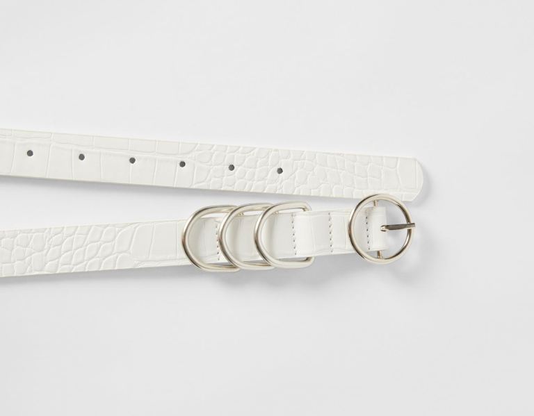 White Women's Bershka Thin Mock Croc Belts | iY7jBHi2cnh