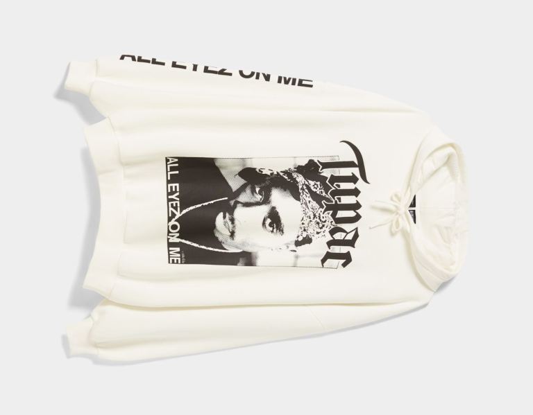 White Women's Bershka Tupac Print Hoodie | V7gUMXggH5I