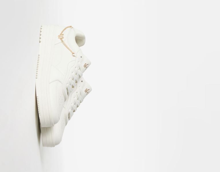 White Women's Bershka With Beaded Strap Sneakers | KlkJ6kDpvti