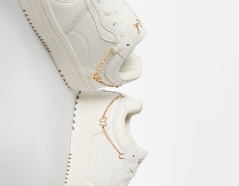 White Women's Bershka With Beaded Strap Sneakers | KlkJ6kDpvti