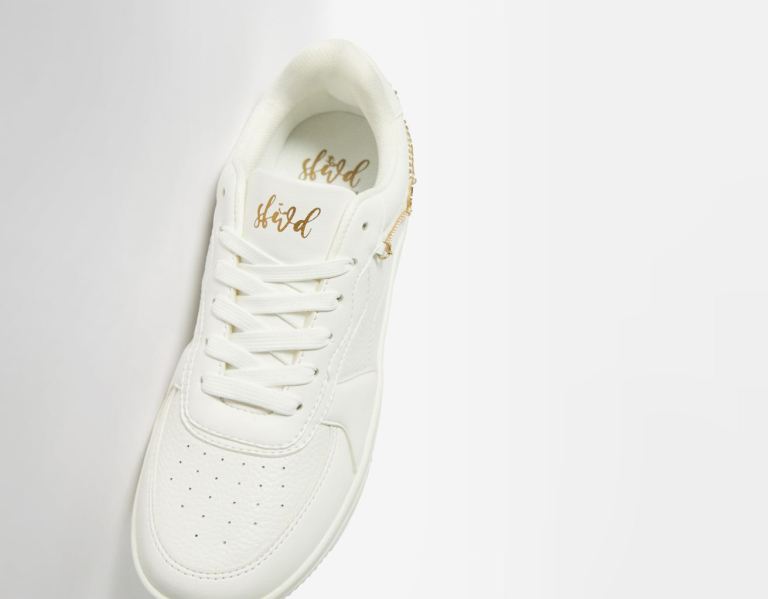 White Women's Bershka With Beaded Strap Sneakers | KlkJ6kDpvti