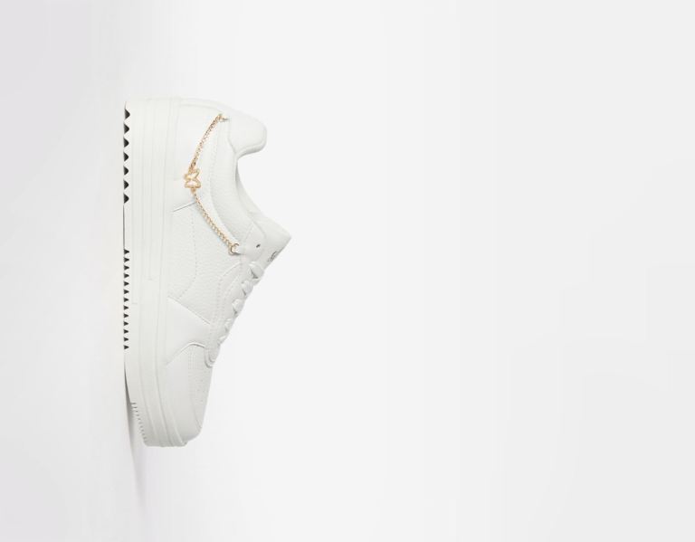 White Women's Bershka With Beaded Strap Sneakers | KlkJ6kDpvti