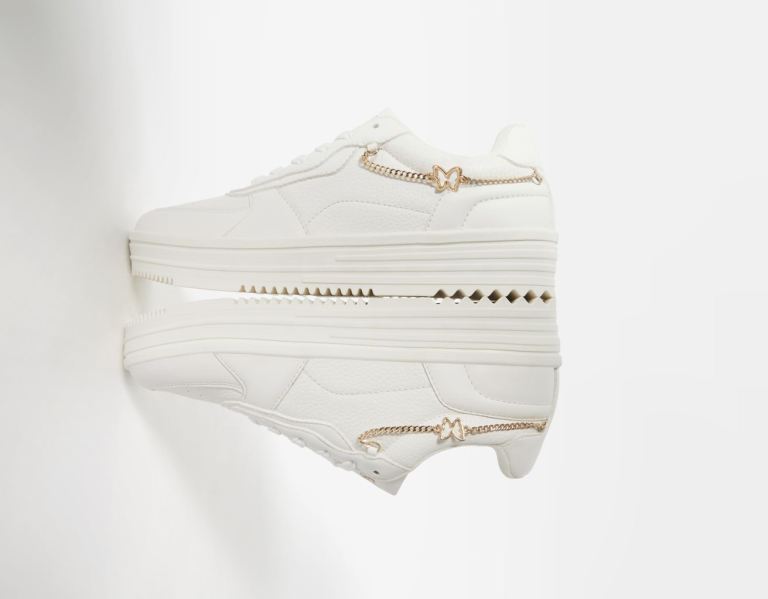 White Women\'s Bershka With Beaded Strap Sneakers | KlkJ6kDpvti