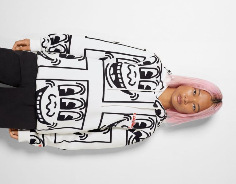 White Women\'s Bershka With Keith Haring Print Hoodie | Vi3YzJkTkmD