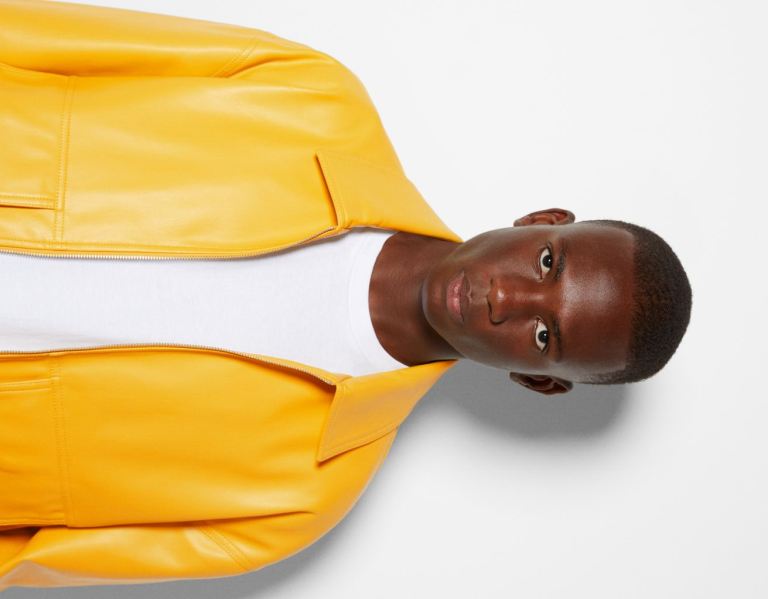 Yellow Men's Bershka Faux Leather Zipper Jackets | FERJ4SGcIYK