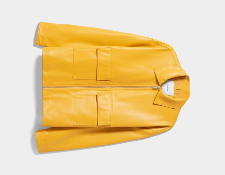 Yellow Men's Bershka Faux Leather Zipper Jackets | FERJ4SGcIYK