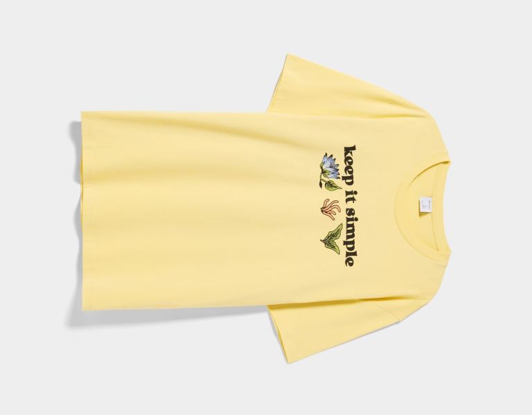 Yellow Men's Bershka Floral-print Easy-fit Short Sleeve T Shirts | aZEoCYo36Nw