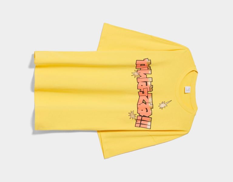 Yellow Men's Bershka Printed Short-sleeve Oversize T Shirts | 87UD86Xa1F9