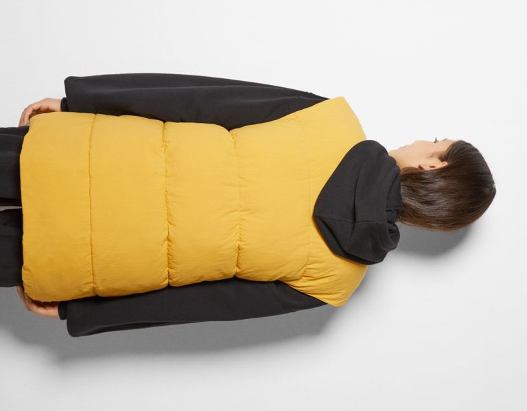 Yellow Women's Bershka Long Puffer Gilet Outerwear | XOEM8I7yQrw