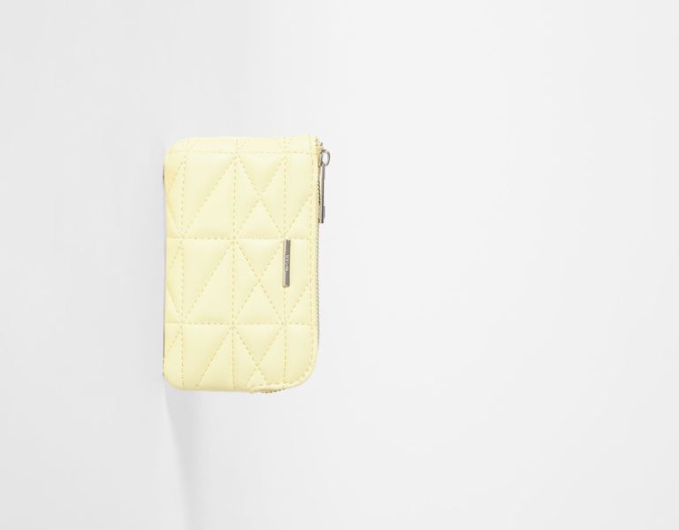 Yellow Women's Bershka Quilted Faux Leather Card Holder Bags | fk3BQA1hV6i