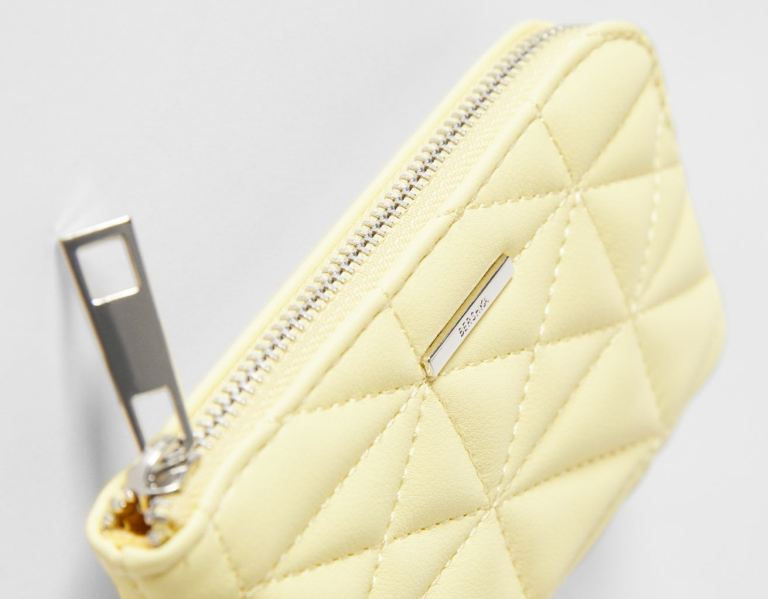 Yellow Women's Bershka Quilted Faux Leather Card Holder Bags | fk3BQA1hV6i