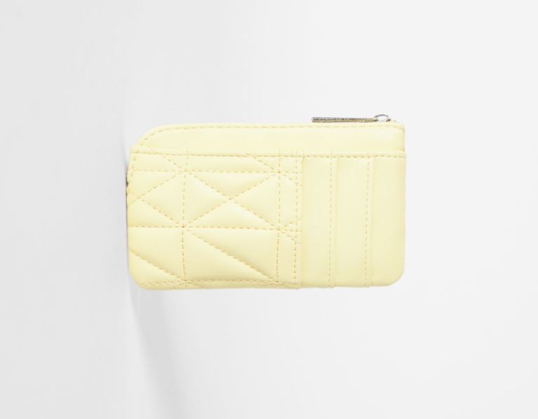 Yellow Women's Bershka Quilted Faux Leather Card Holder Bags | fk3BQA1hV6i