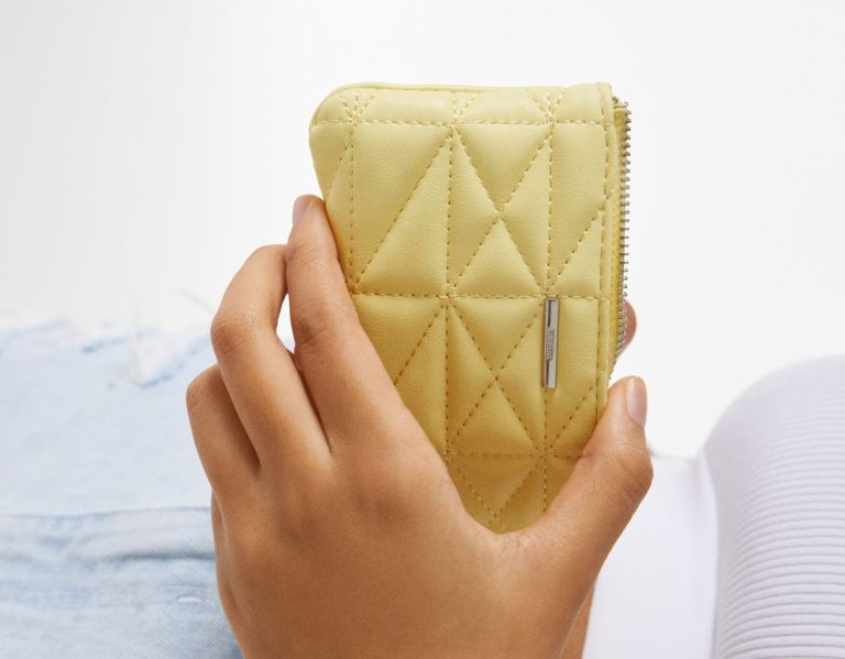 Yellow Women\'s Bershka Quilted Faux Leather Card Holder Bags | fk3BQA1hV6i